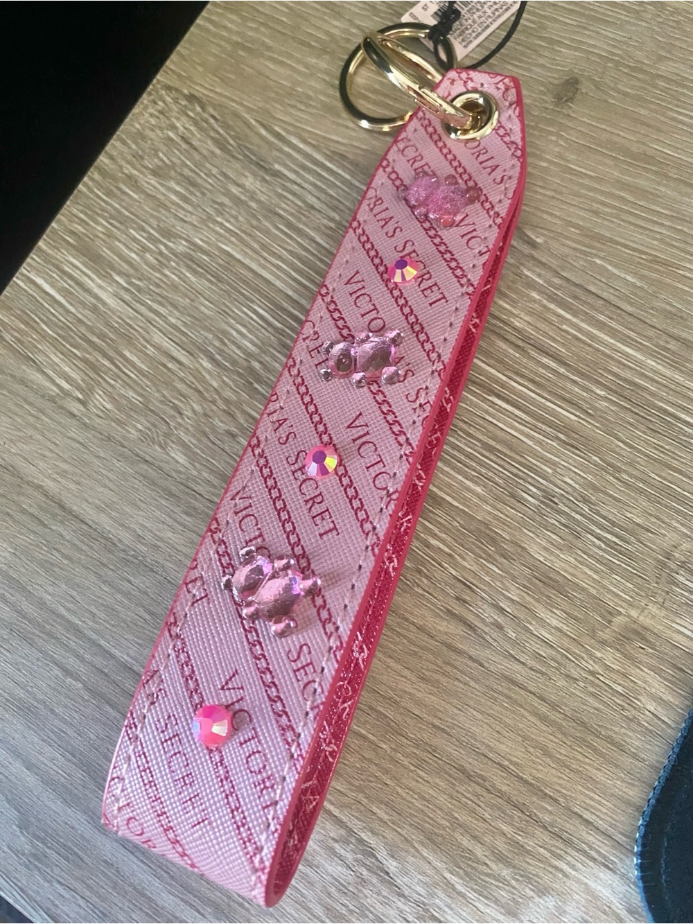 Victoria's Secret Pink Logo Crystal Wrist Strap Key Holder